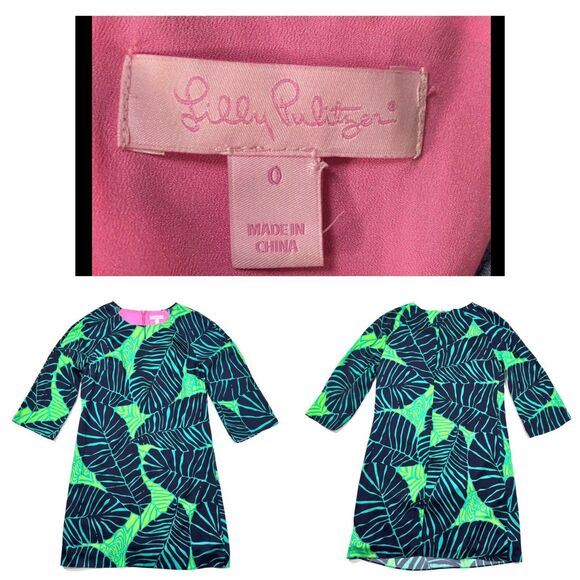 Lilly Pulitzer Carol Shift Dress 3/4 Sleeve Under the Palms Green Navy Print 0 - Picture 14 of 15